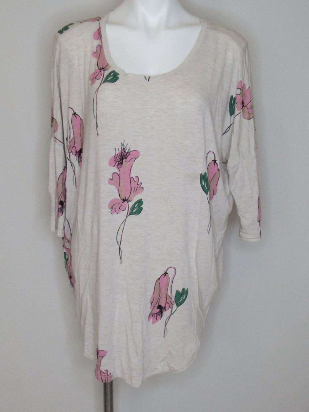 Floreat By Anthropologie Cream High Low Floral Print Tunic Top Women's M Medium